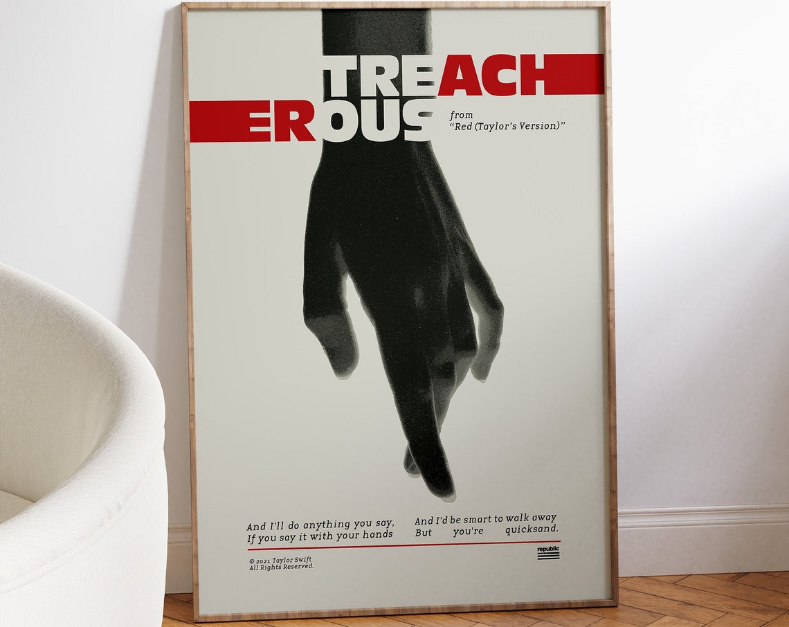 Taylor Swift Treacherous Song Red Taylors Version Lyrics Art Poster