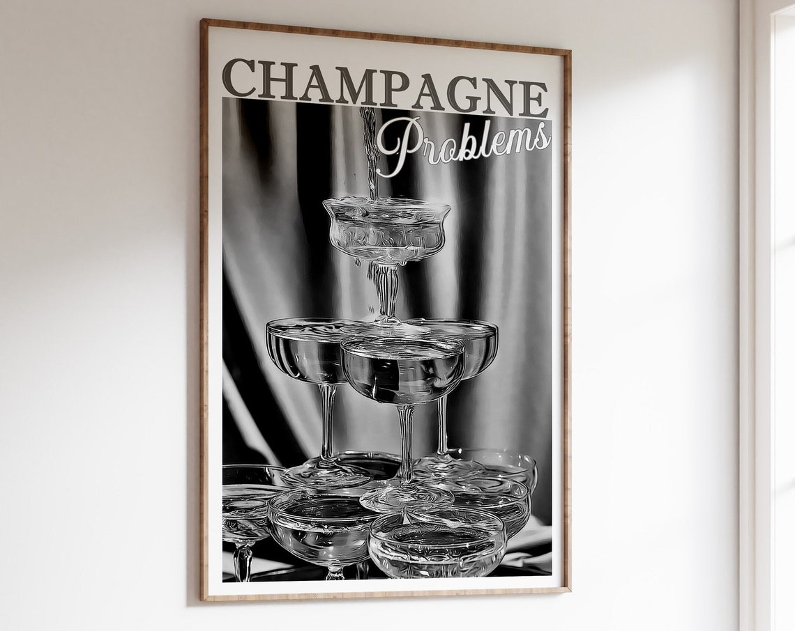 Champagne Problems Black White Champagne Coupe Tower Wall Art