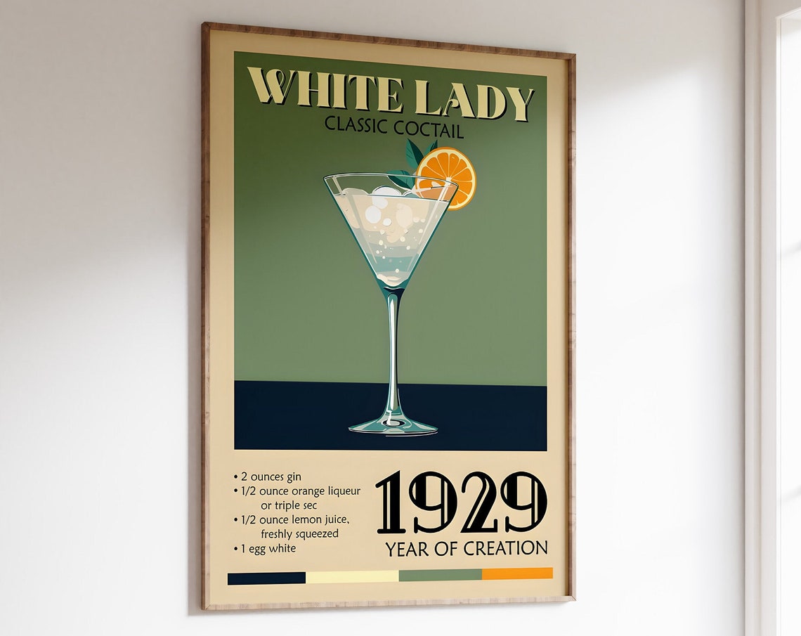 White Lady Classic Cocktail 1929 Recipe Retro Bar Wall Poster