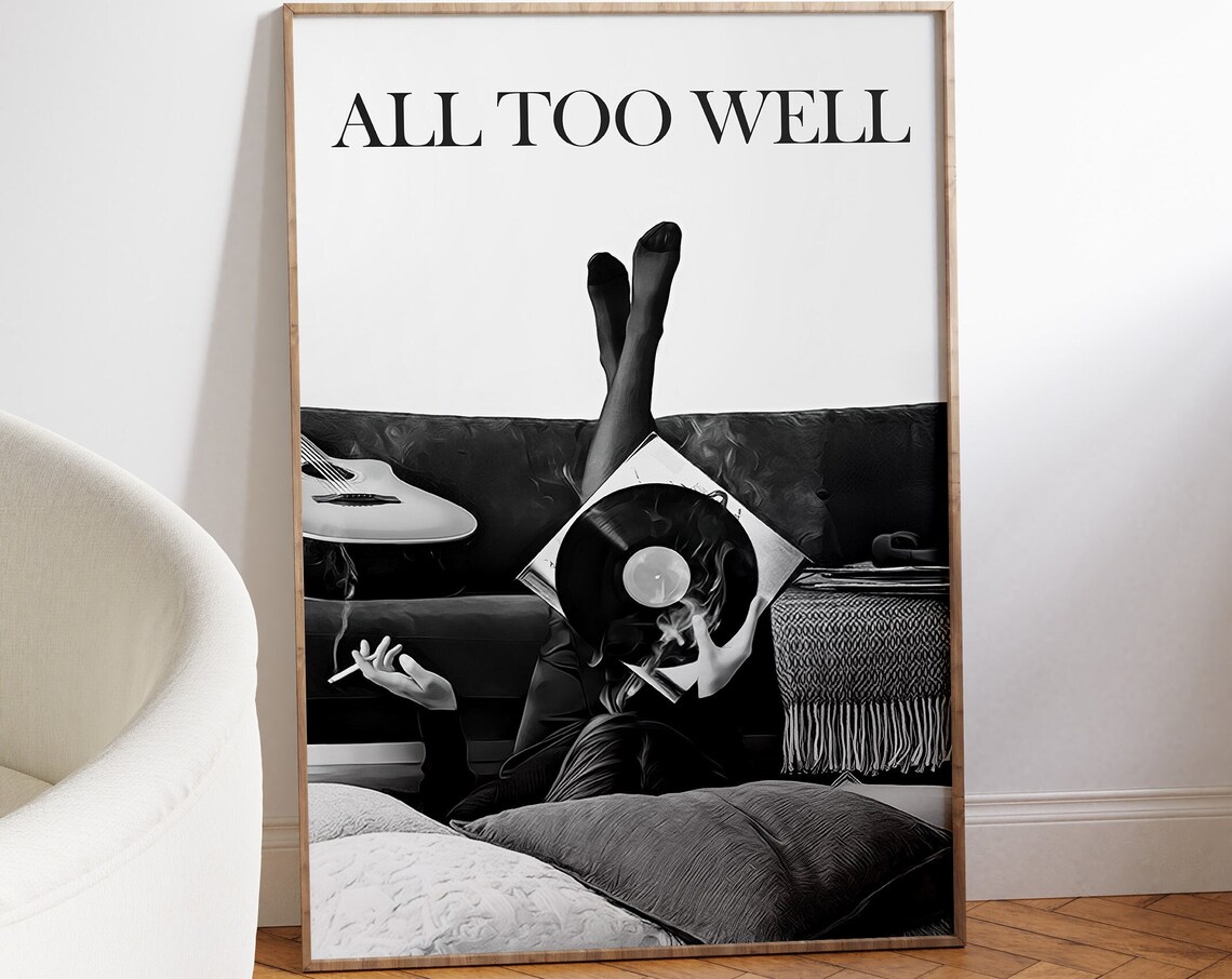 All Too Well Song Black White Vinyl Record Swiftie Music Poster