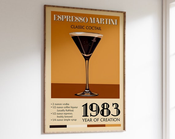 Espresso Martini Recipe Poster Retro Bar Cart Wall Art Cocktail Print Trendy Alcohol Poster Home Bar Decor Female Drinks