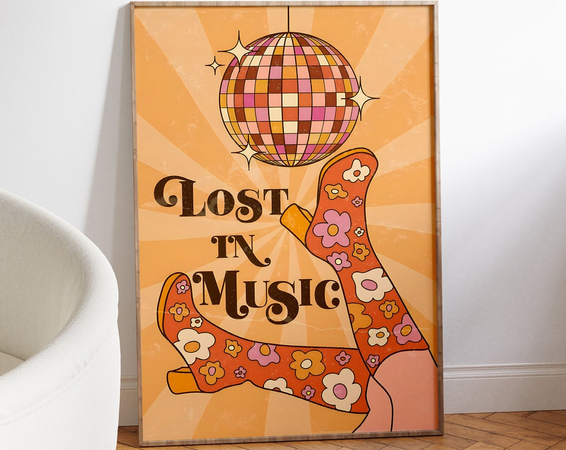 Lost in Music Retro Disco Ball Groovy Seventies Party Poster Art - Image 2