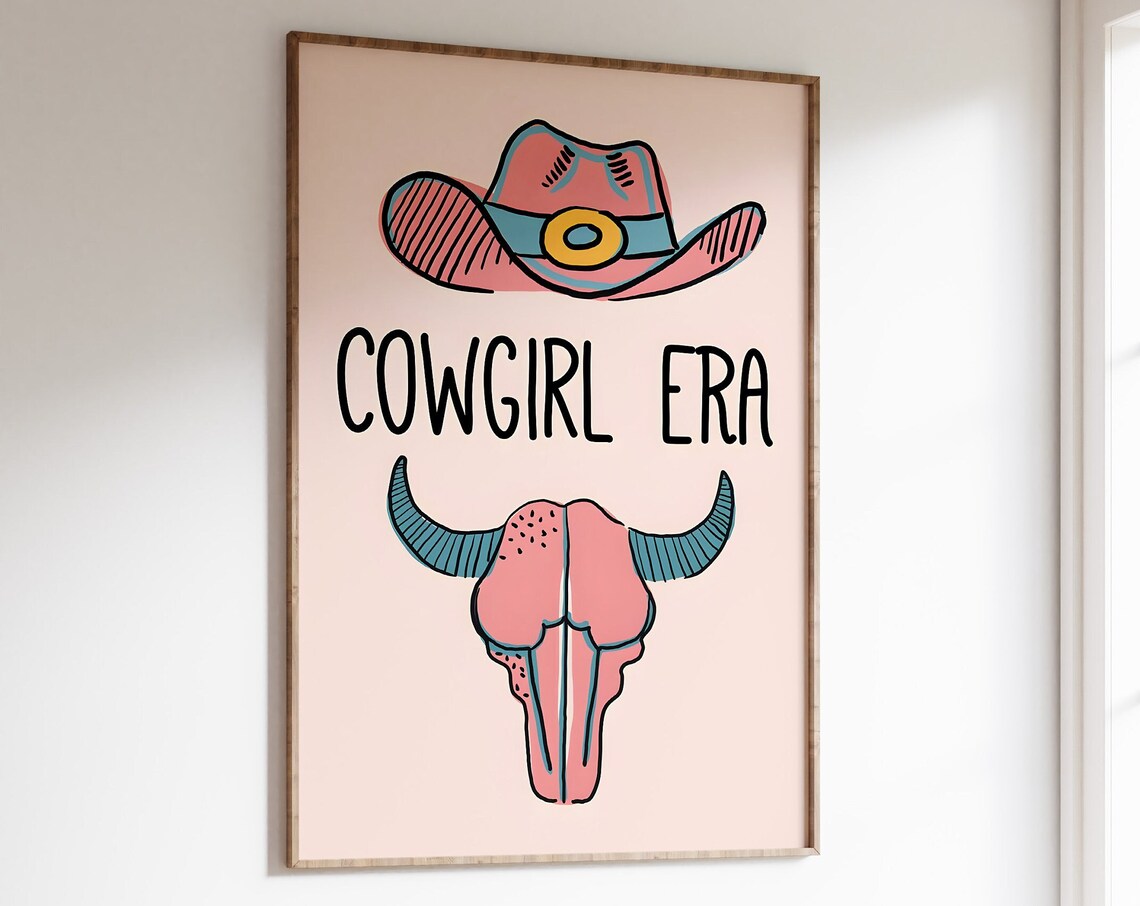 Cowgirl Era Preppy Pink Western Cowboy Hat Bull Skull Poster