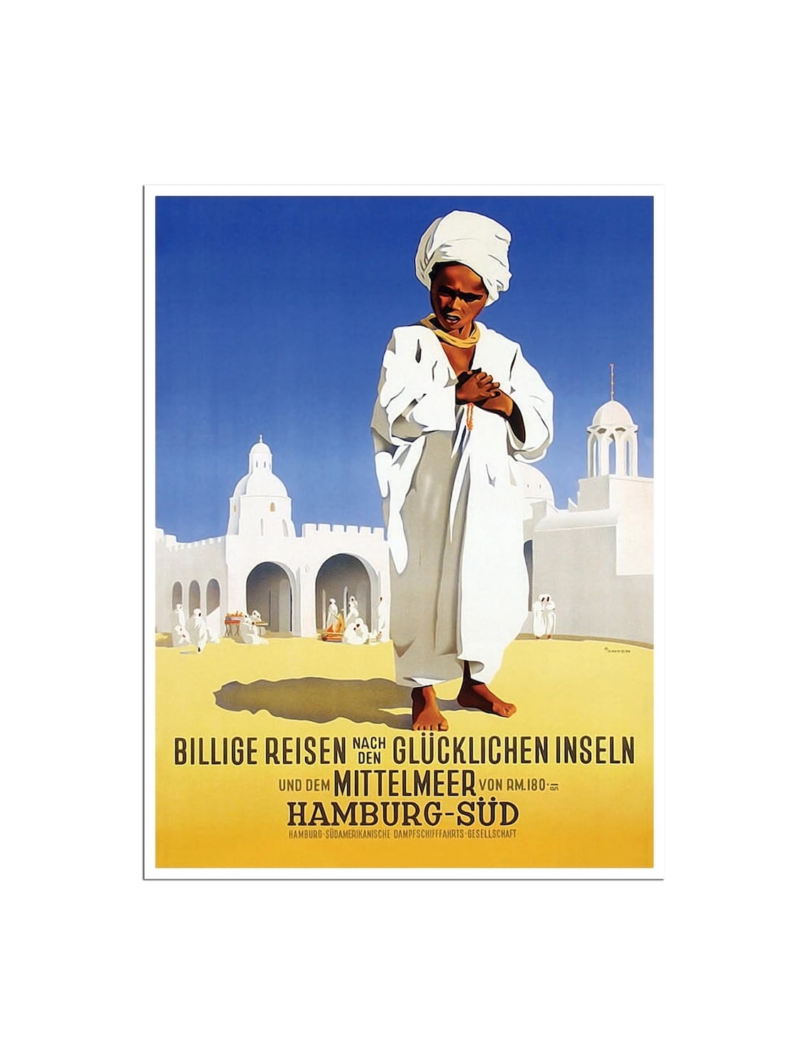 Hamburg Sud Vintage German Cruise Ship Mediterranean Travel Poster