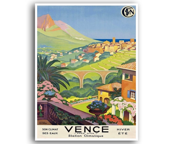 Vence France Retro Travel Poster Art Print