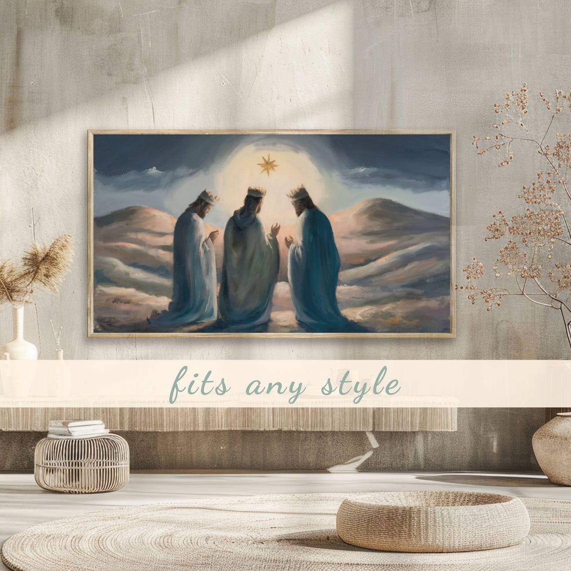 Three Wise Men Gazing At Christmas Star Nativity Night Desert Poster - Image 3