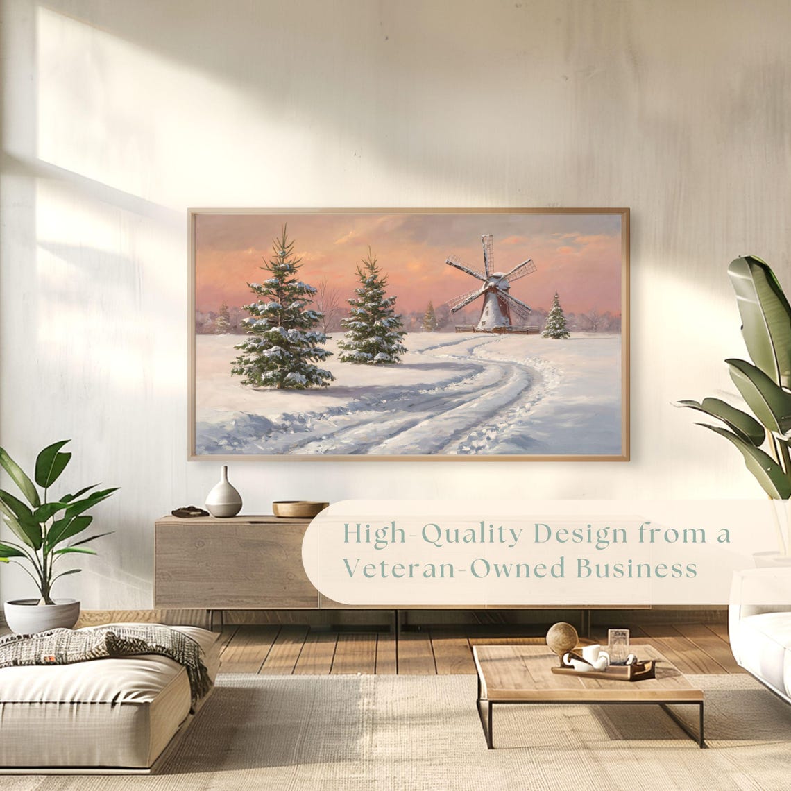 Snowy Windmill Among Frosted Pines Pink Sunset Winter Landscape Poster - Image 4