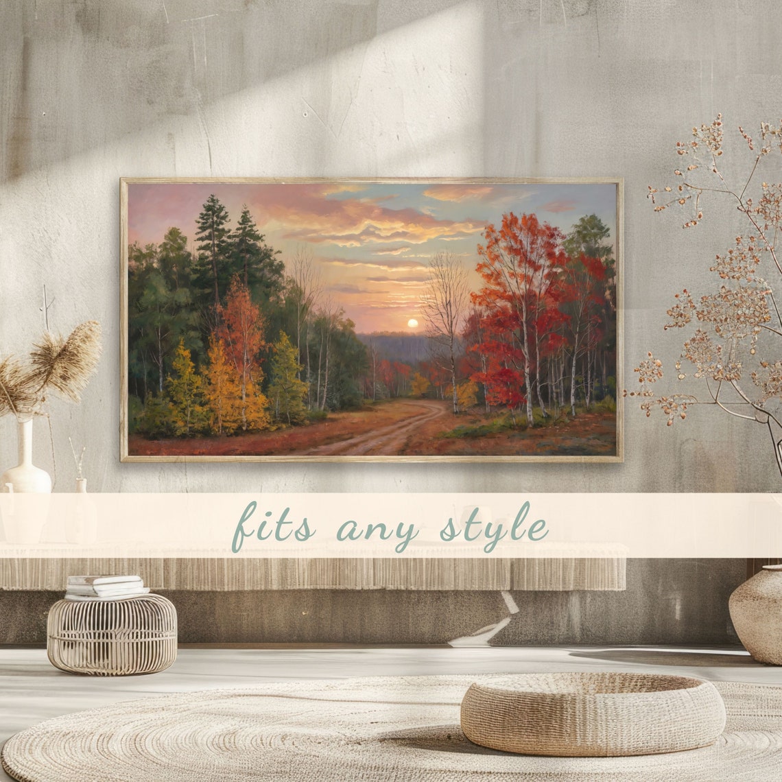 Sunset Glow Over Autumn Forest Clearing Vintage Woodland Poster - Image 3