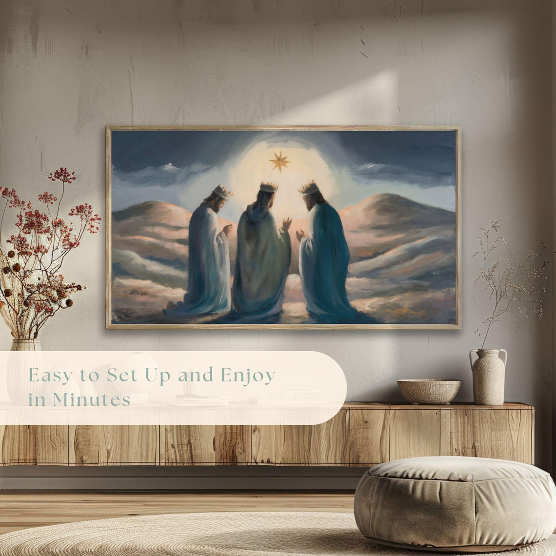 Three Wise Men Gazing At Christmas Star Nativity Night Desert Poster - Image 5