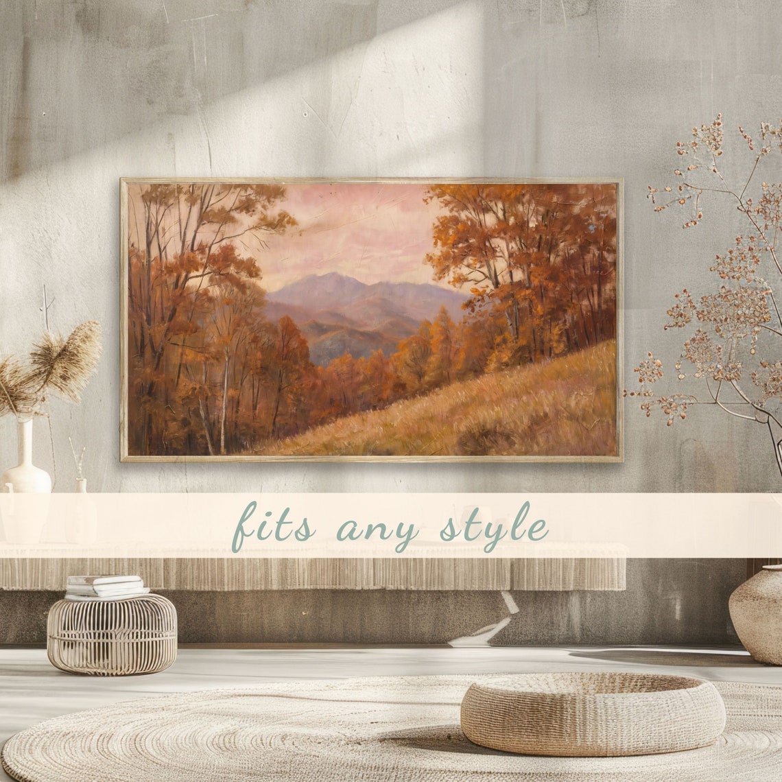 Distant Mountain Range Earthy Fall Colors Autumn Hillside Poster - Image 3