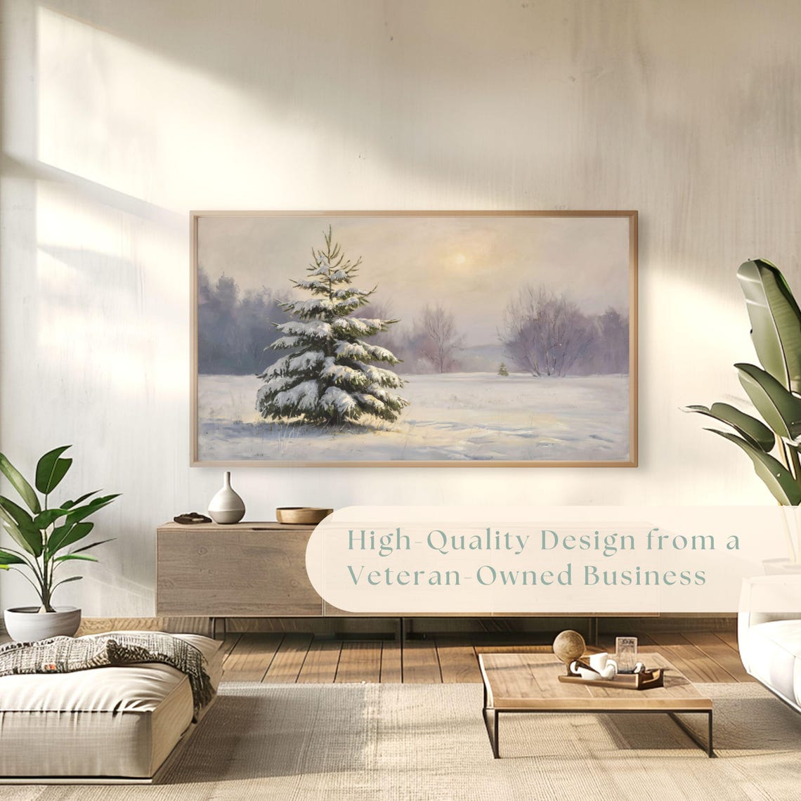 Lone Snow Covered Pine Tree Winter Field Minimalist Painting Poster - Image 4