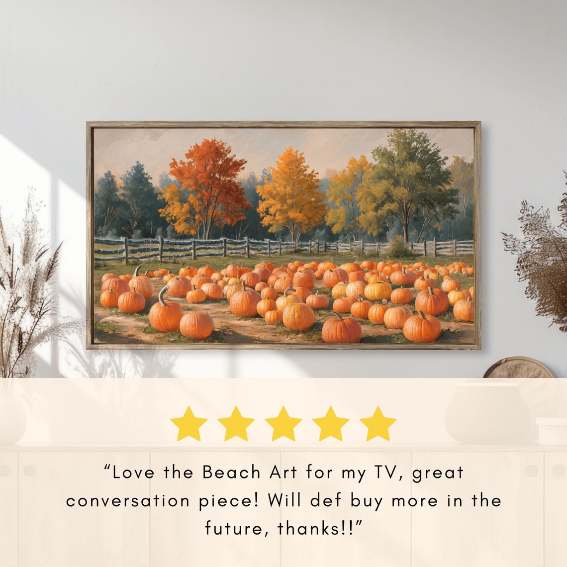 Pumpkin Patch with Split Rail Fence Colorful Autumn Trees Poster - Image 2