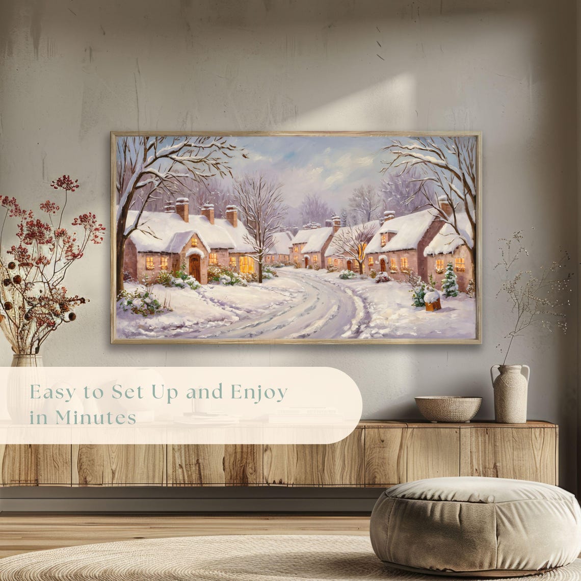 Snow Covered Village Street Winter Landscape Cozy Cottages Poster - Image 5