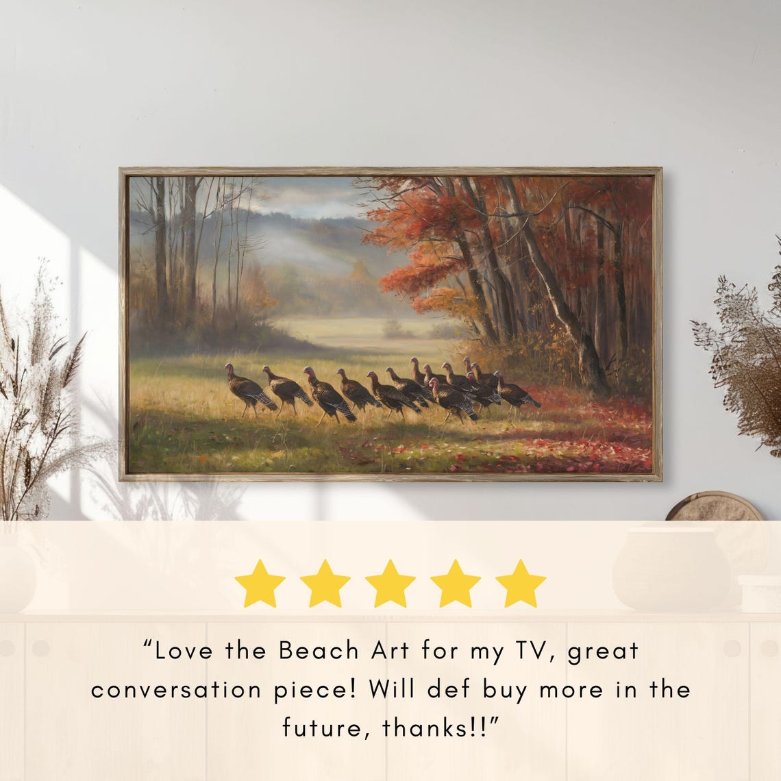 Wild Turkey Flock Autumn Meadow Fall Foliage Painting Poster - Image 2