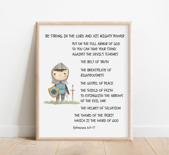 Christian Nursery Decor Armor Of God Kids Bible Verse Wall Art Scripture Print Watercolor Knight Ephesians 6 Sunday School Church