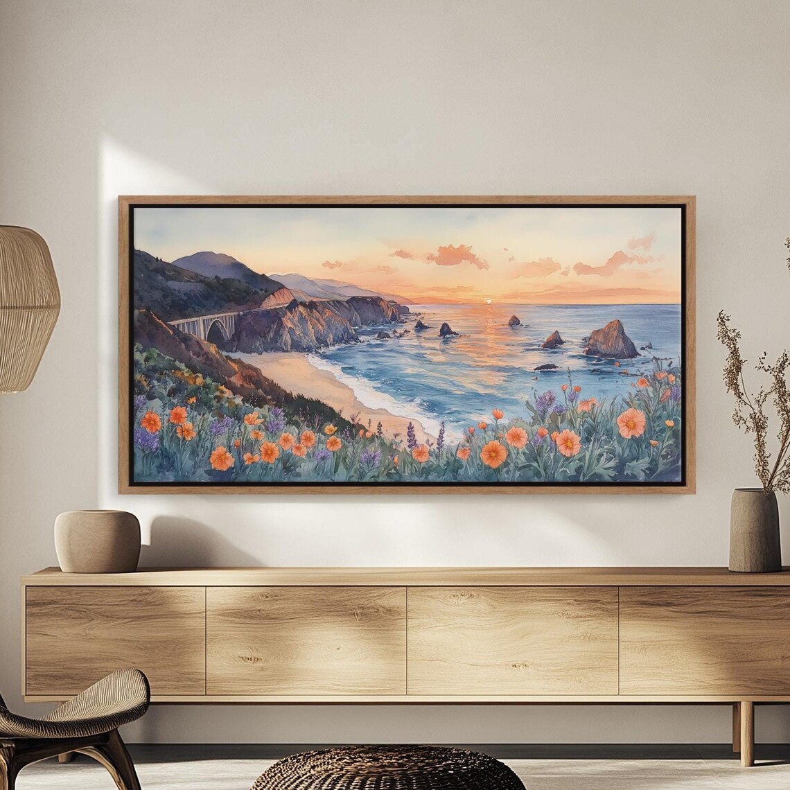 Big Sur Coastline Travel Poster, Watercolor Landscape