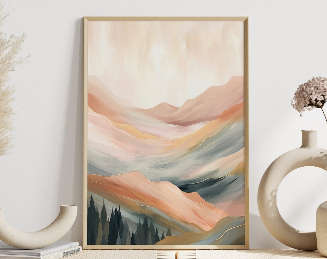 Abstract Mountain Landscape With Fir Trees Poster