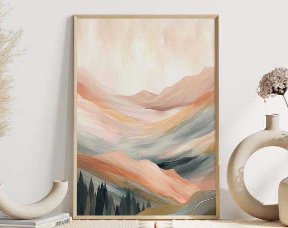 Abstract Mountain Landscape With Fir Trees Poster