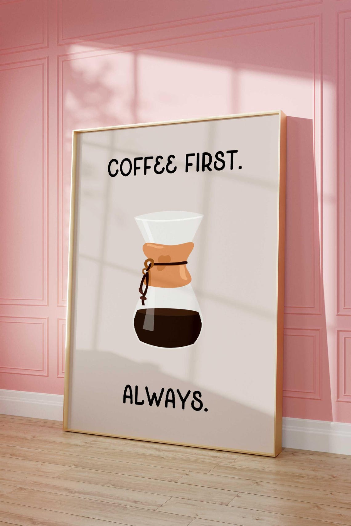 Coffee First Always Chemex Pour Over Beige Minimalist Kitchen Print - Image 3