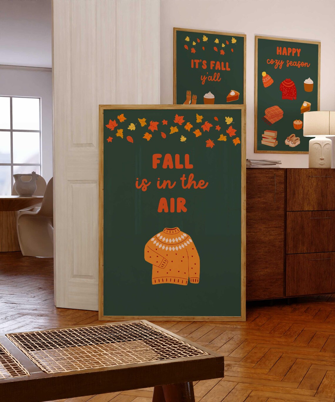 Cozy Fall Is In The Air Sweater Autumn Leaves Dark Green Poster - Image 4