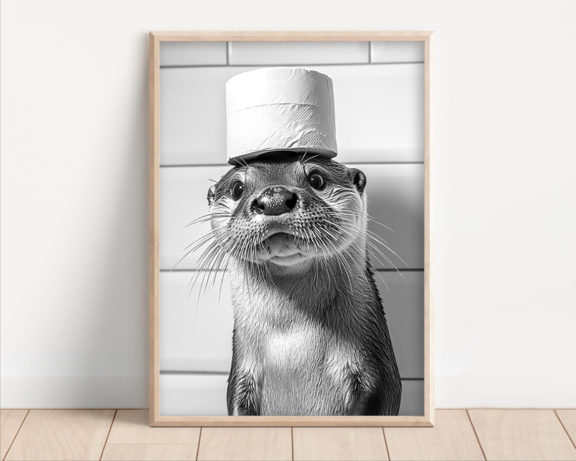 Funny Otter Toilet Paper Hat Bathroom Animal Humor Photo Poster