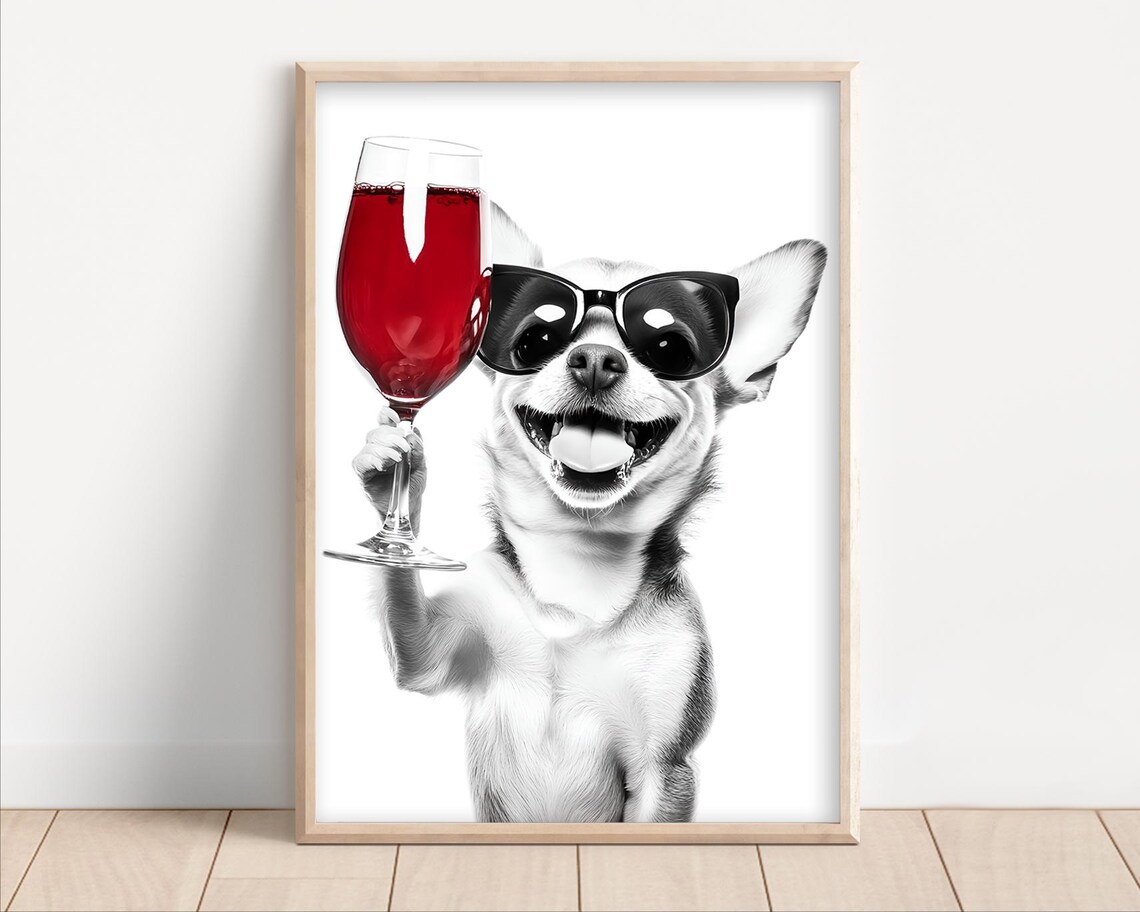 Chihuahua Dog Drinking Wine Humor Kitchen Art Print