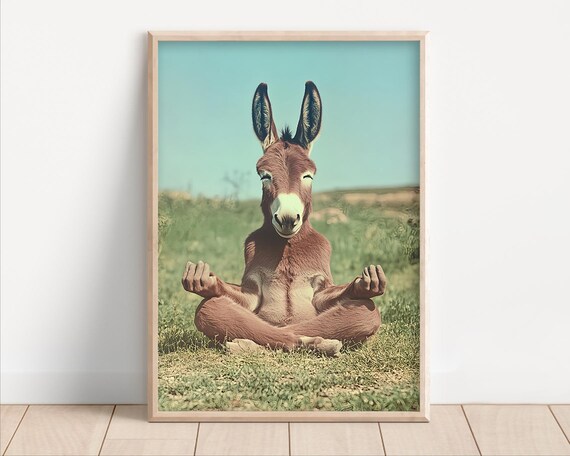 Zen Meditating Donkey Lotus Pose Sunny Meadow Yoga Funny Poster