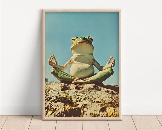 Yoga Frog Poster Or Canvas Funny Wall Art Meditation Cute Kids Nursery Room Decor Retro Zen Quirky Animal Humor Print