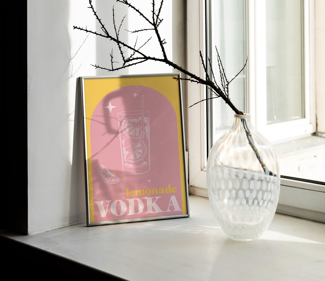 Retro Lemonade Vodka Cocktail Bar Cart Drink Recipe Art Poster - Image 2