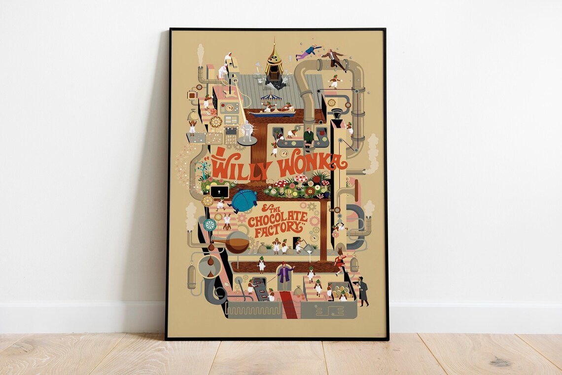 Willy Wonka Chocolate Factory Whimsical Cutaway Movie Art Poster - Image 2