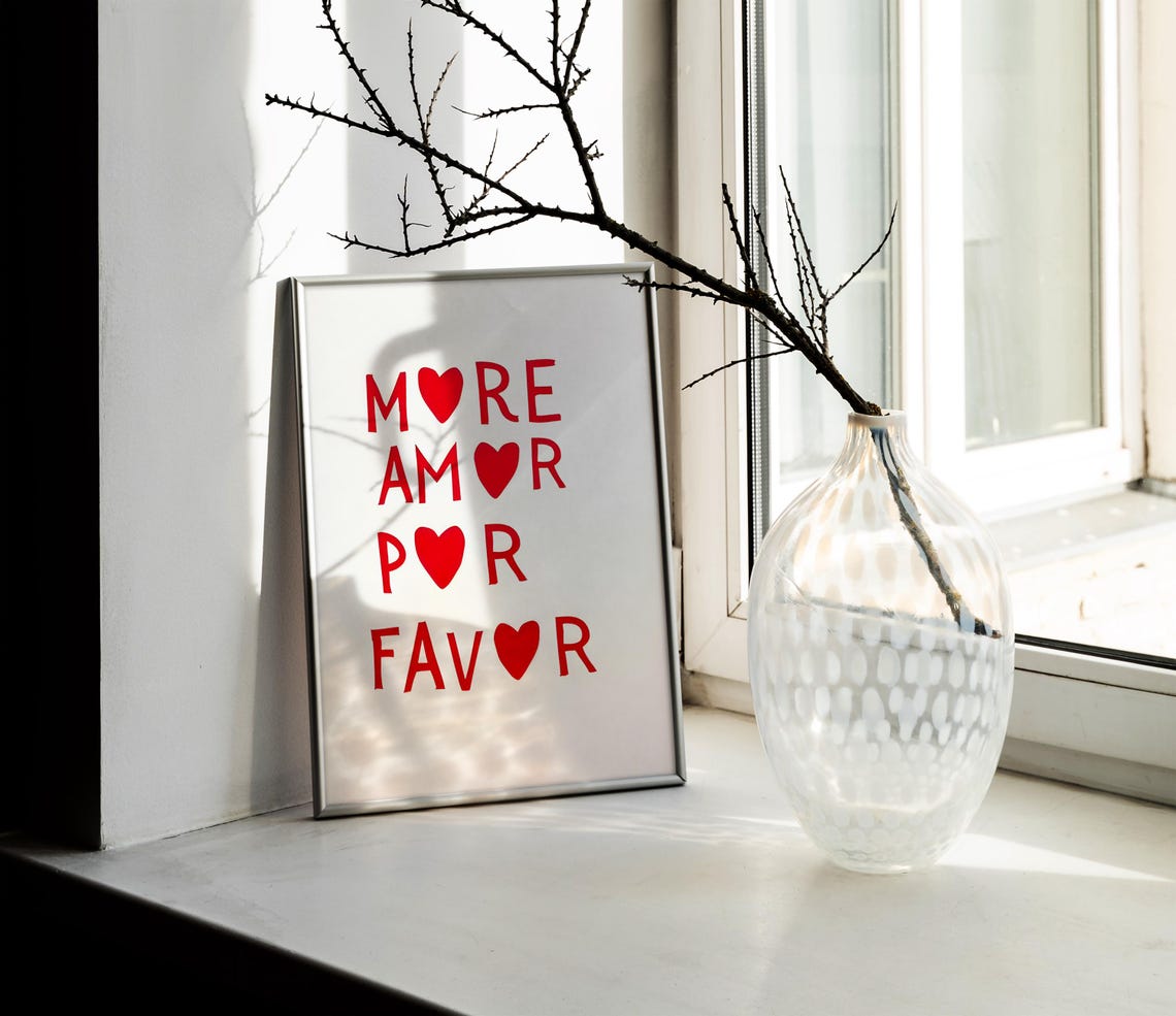 More Amor Por Favor Red Hearts Spanish Love Typography Poster - Image 2