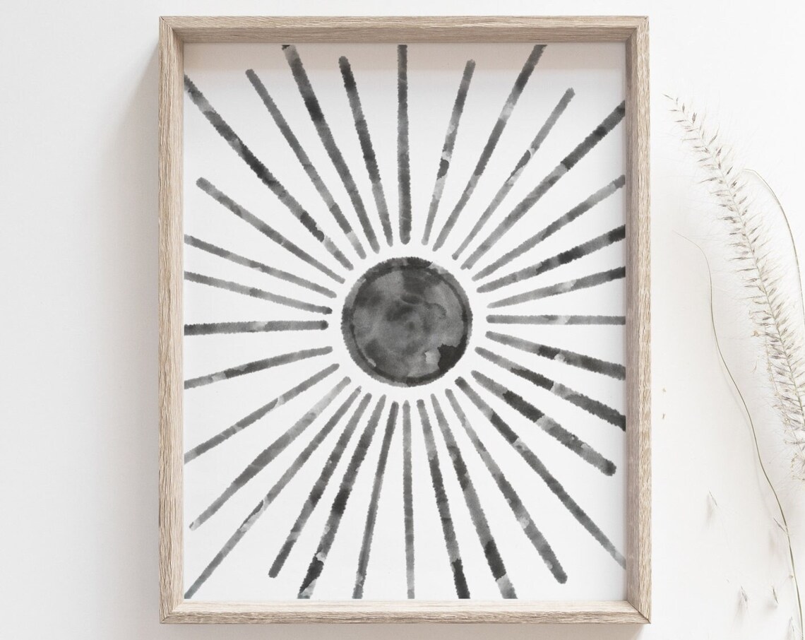 Black Sun Boho Sunrise Sunset, Minimalist Art Print