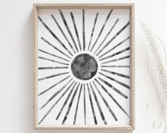 Black Sun Boho Sunrise Sunset, Minimalist Art Print
