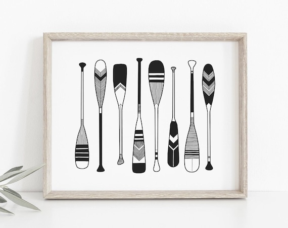 Painted Canoe Paddles Minimalist Lake Art Print