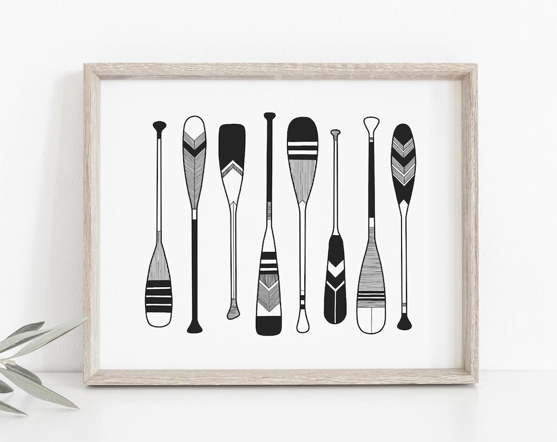 Painted Canoe Paddles Minimalist Lake Art Print