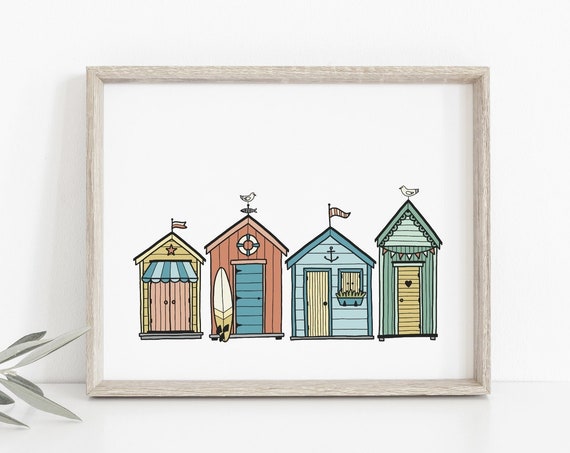 Beach Huts Coastal Nursery Art Print