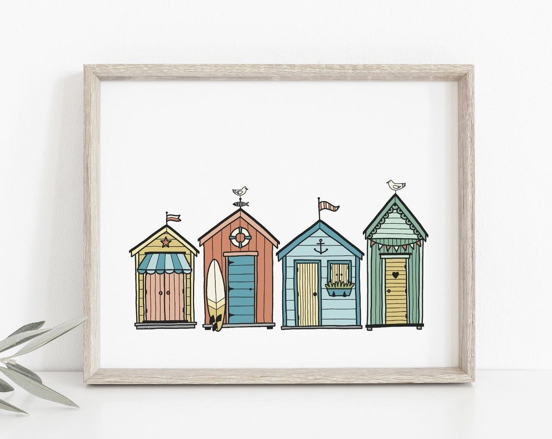 Beach Huts Coastal Nursery Art Print