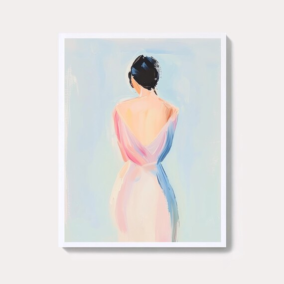 Vintage Female Figure Painting Minimalist Bathroom Wall Art Print Modern