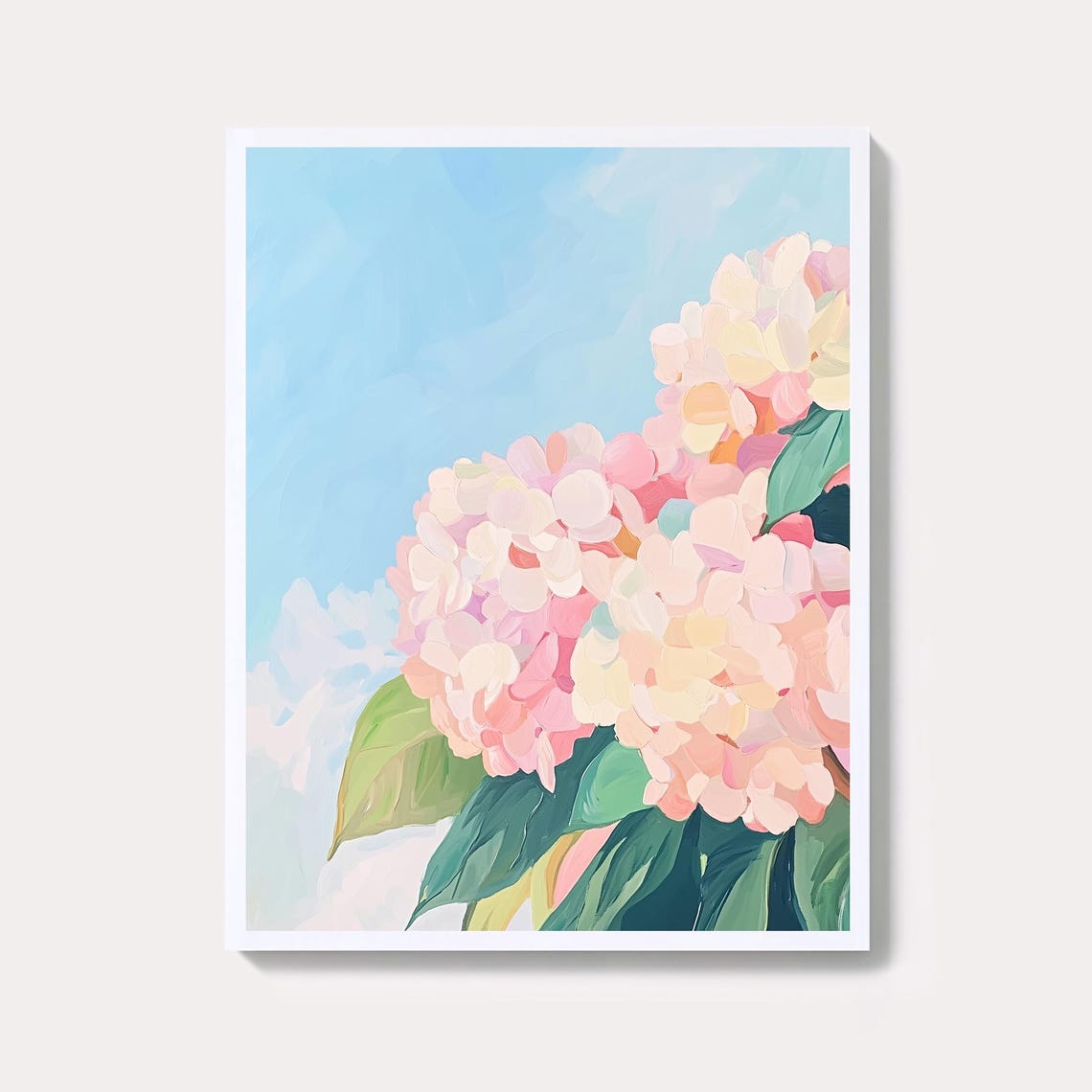 Pink Hydrangea Blossoms Watercolor Painting Floral Wall Poster