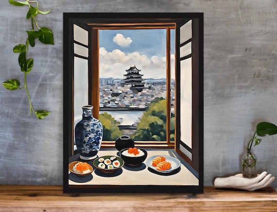 Osaka City Castle Fresh Sushi Window Painting Japan Food Poster