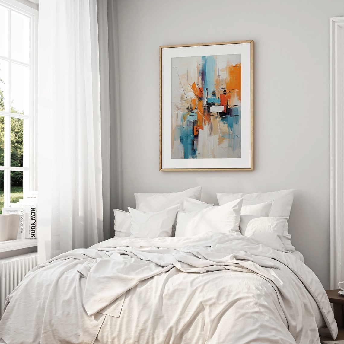Orange Teal and White Mid Century Abstract Brushstroke Art Print - Image 2