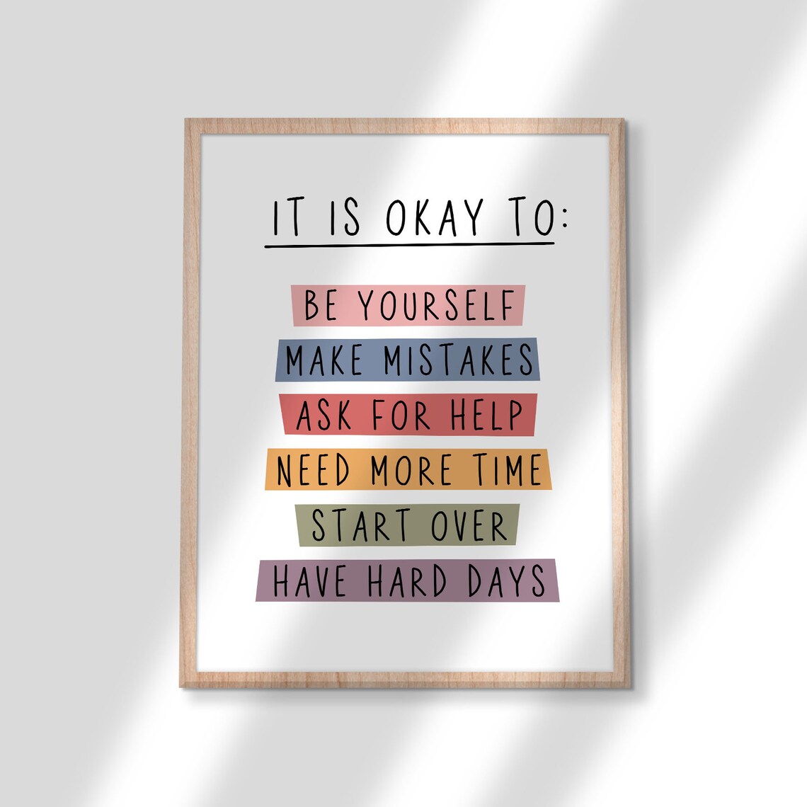 It Is Okay To Be Yourself Colorful Kids Affirmation Quote Poster - Image 2