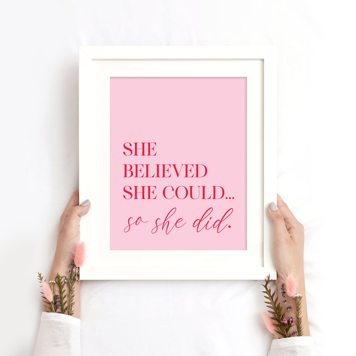 She Believed She Could So She Did Pink Script Inspirational Poster - Image 2