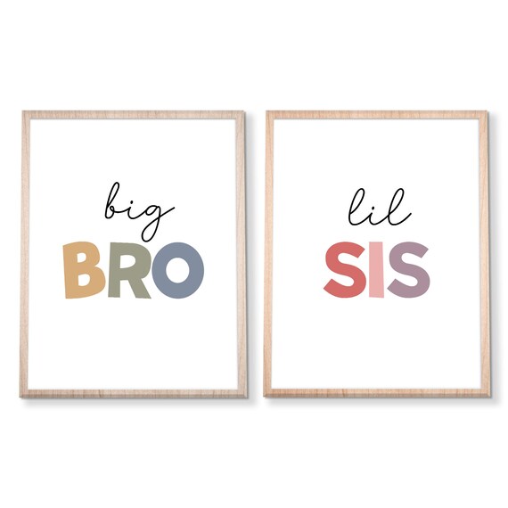 Big Bro Lil Sis Matching Two Piece Kids Room Sibling Decor Poster