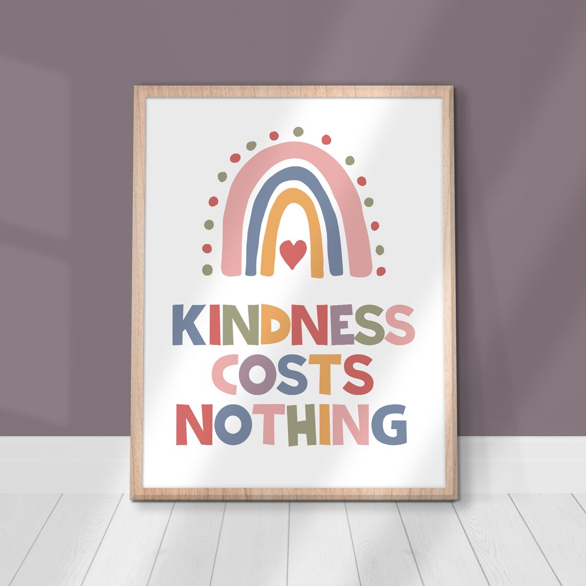 Kindness Costs Nothing Rainbow Heart Colorful Kids Room Poster - Image 2