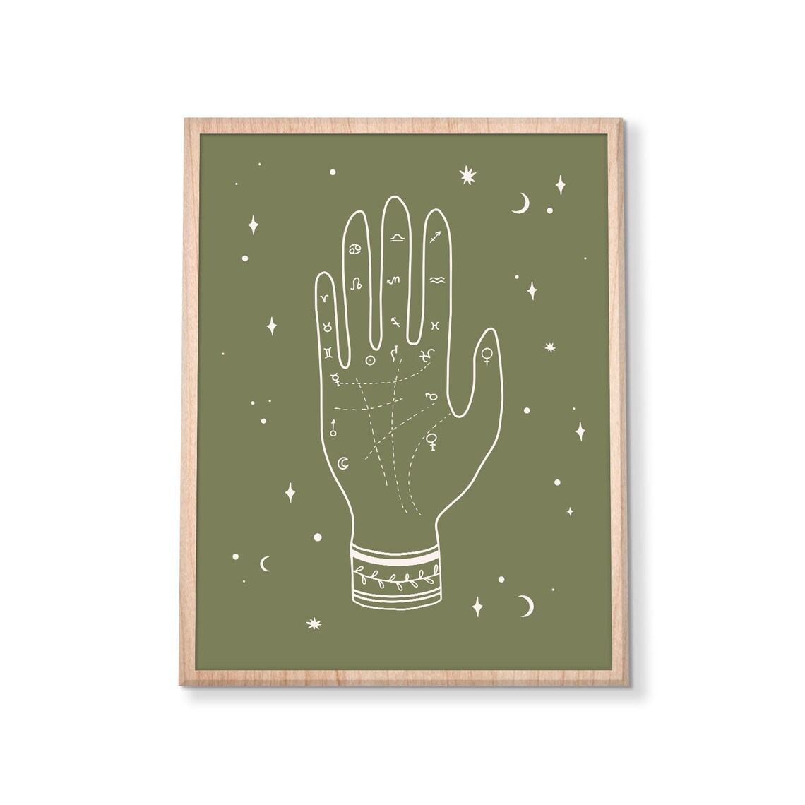 Mystical Palmistry Hand Art Poster Green Bohemian Zodiac Design - Image 2