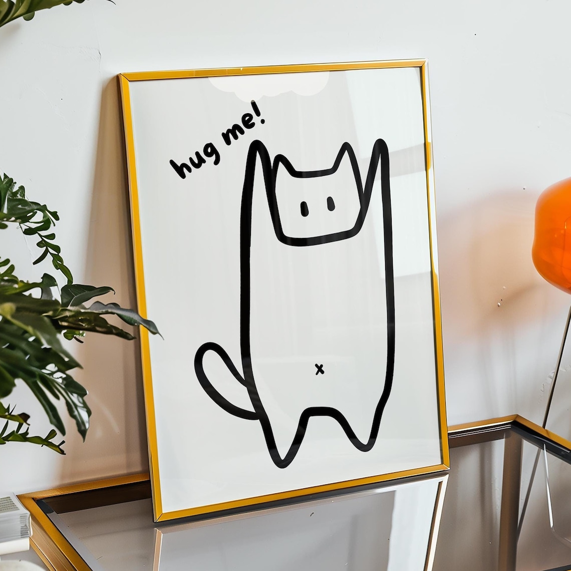 Hug Me Cute Minimalist Cat Line Doodle Funny Kitty Animal Poster