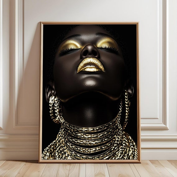Golden Afro Woman Art Print Black And White Photography