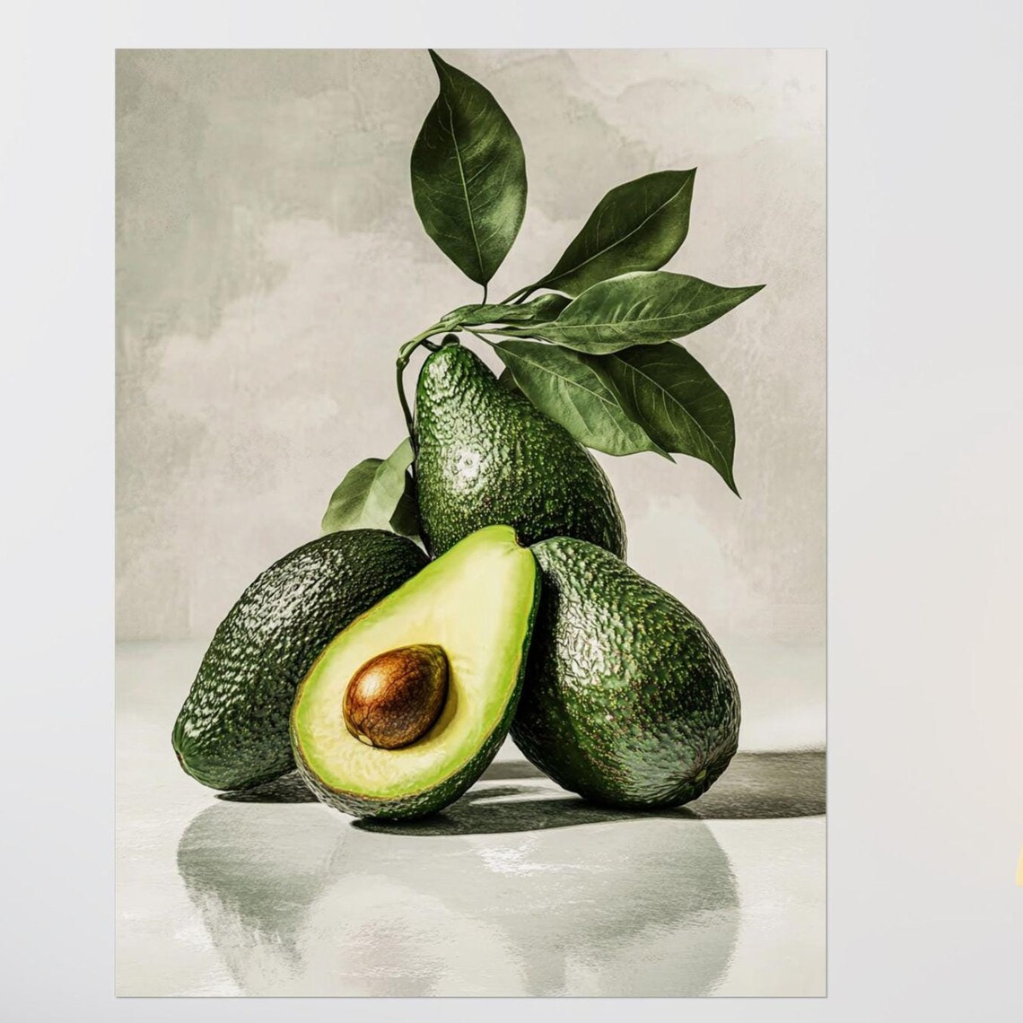 Four Avocados One Halved Photoreal Still Life Kitchen Poster