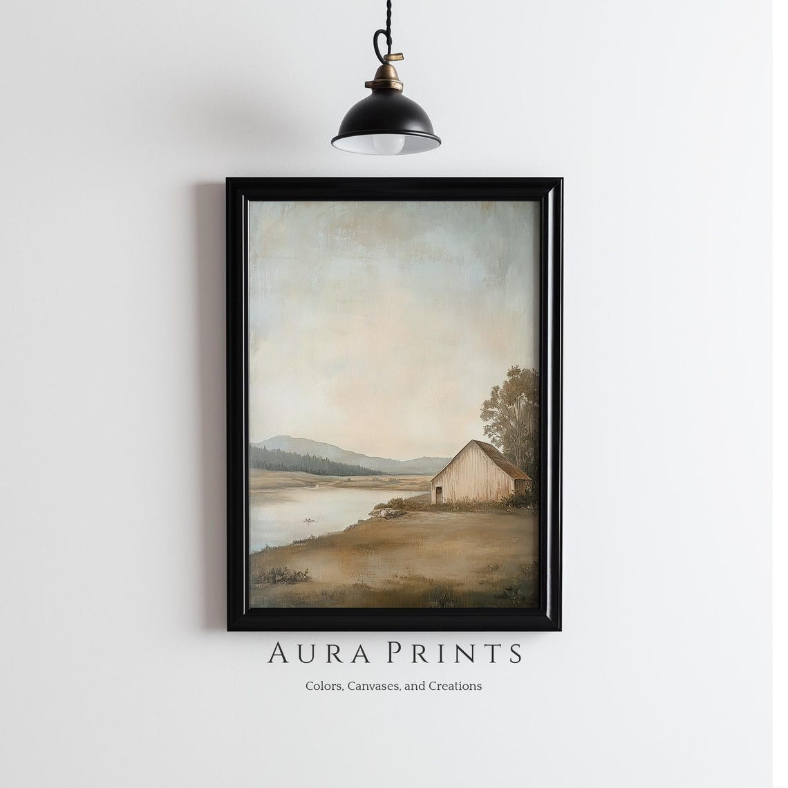 Weathered Barn by the River Vintage Countryside Painting Poster
